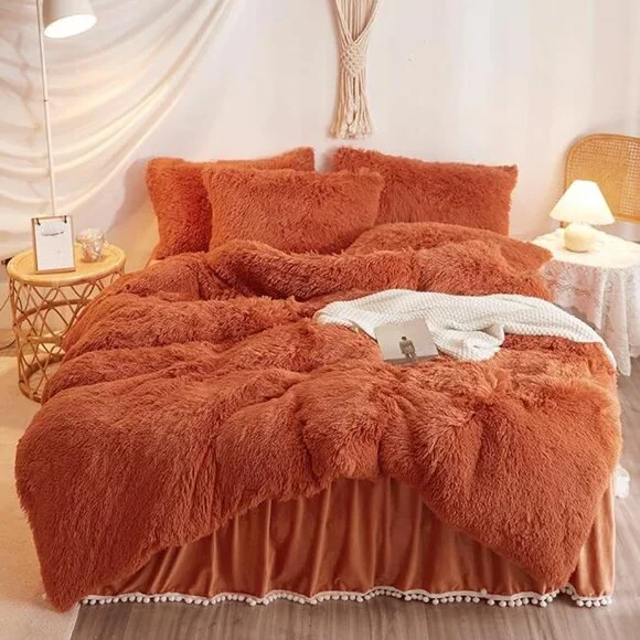 Luxury Fluffy Shaggy Duvet Cover,Cute Faux Fur Comforter Set (1 F
